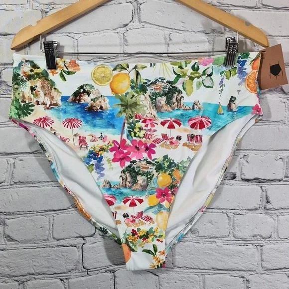 Shade And Shore Bikini Womens Sz XL 36DD Coastal Print Cheeky High-Waist New - Picture 7 of 11